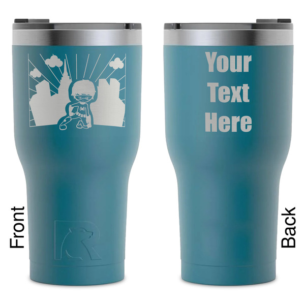 Custom Superhero in the City RTIC Tumbler - Dark Teal - Laser Engraved - Double-Sided (Personalized)