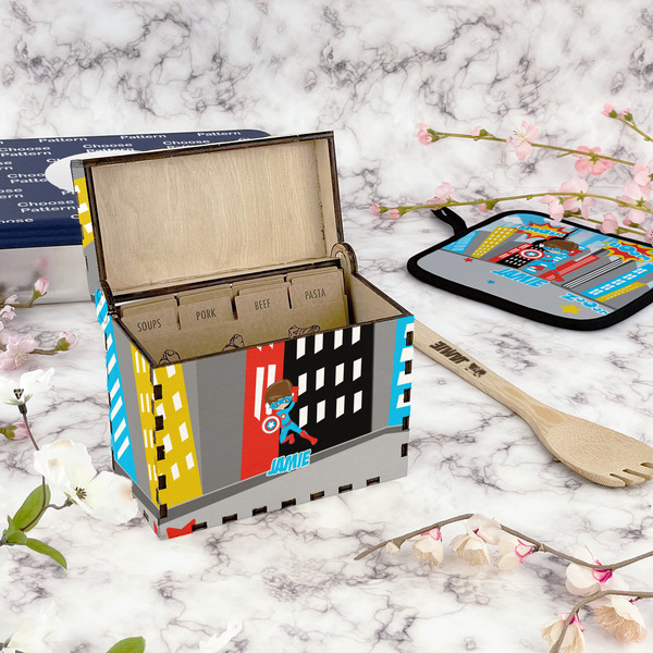 Superhero in the City Recipe Box - Full Color - In Context