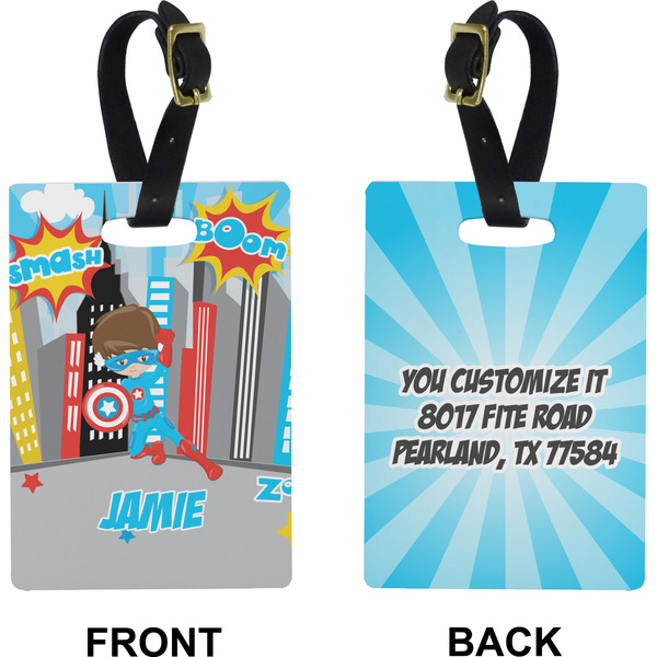 Superhero in the City Rectangle Luggage Tag (Front + Back)