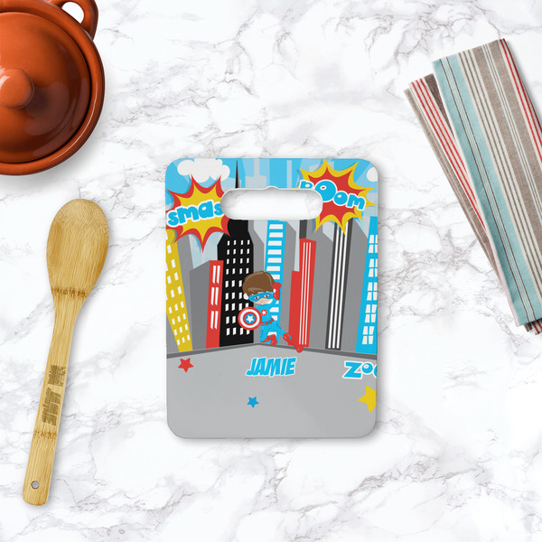 Superhero in the City Rectangle Trivet with Handle - LIFESTYLE