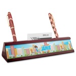 Superhero in the City Red Mahogany Nameplate with Business Card Holder (Personalized)