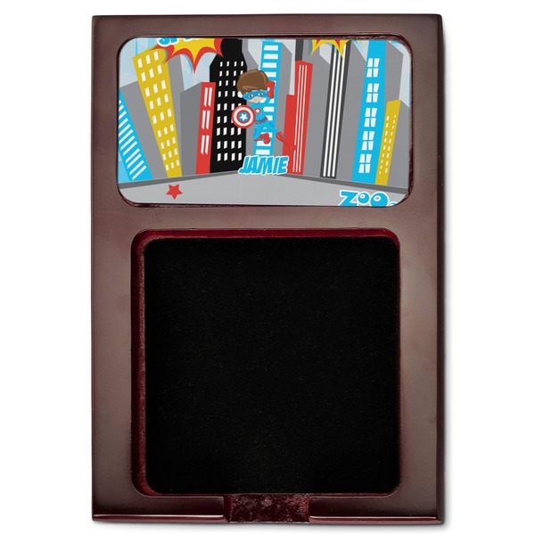 Superhero in the City Red Mahogany Sticky Note Holder - Flat
