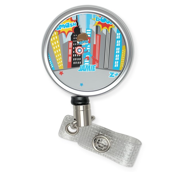 Custom Superhero in the City Retractable Badge Reel (Personalized)