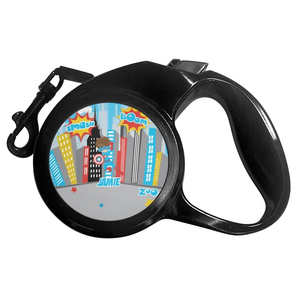 Custom Superhero in the City Retractable Dog Leash - Large (Personalized)