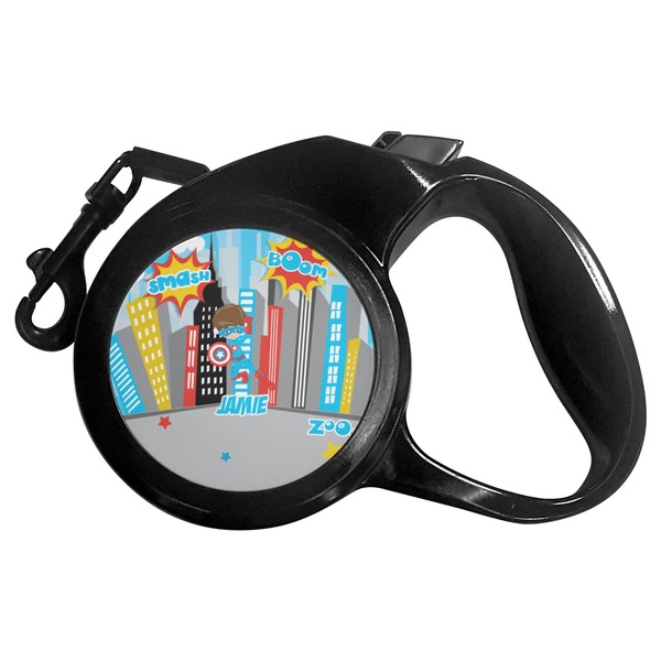 Custom Superhero in the City Retractable Dog Leash - Medium (Personalized)