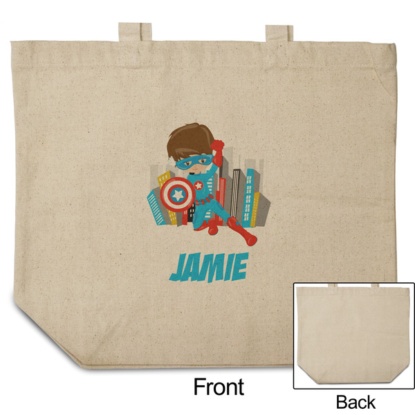 Superhero in the City Reusable Cotton Grocery Bag - Front & Back View