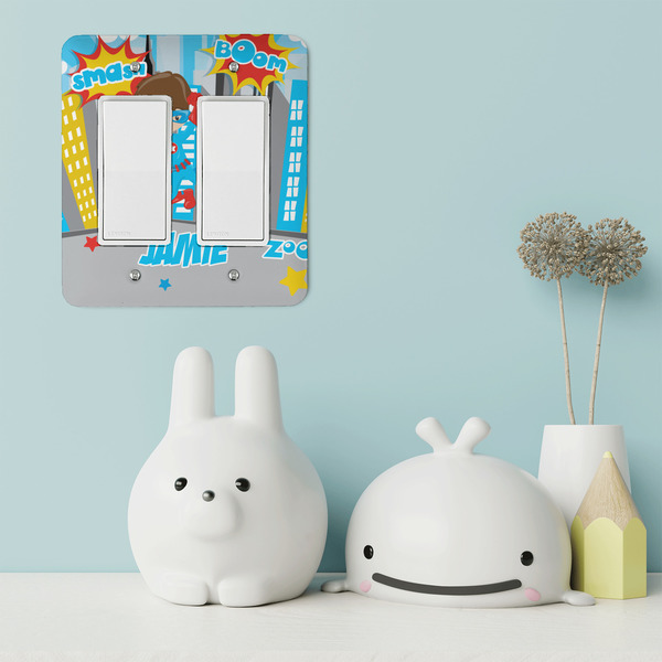 Superhero in the City Rocker Light Switch Covers - Double - IN CONTEXT