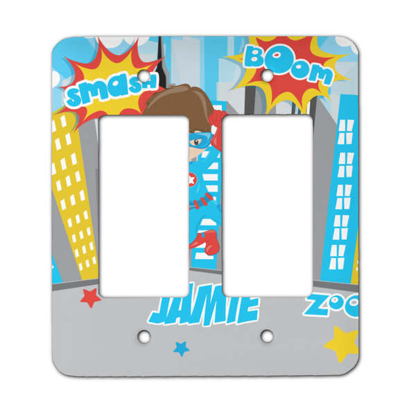 Custom Superhero in the City Rocker Style Light Switch Cover - Two Switch (Personalized)