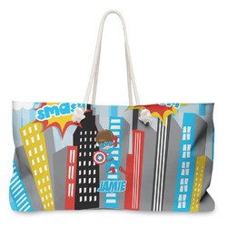 Superhero in the City Large Tote Bag with Rope Handles (Personalized)
