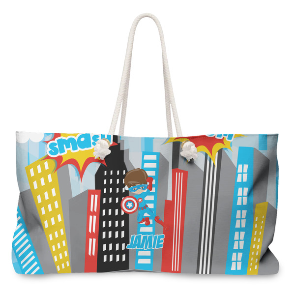 Custom Superhero in the City Large Tote Bag with Rope Handles (Personalized)