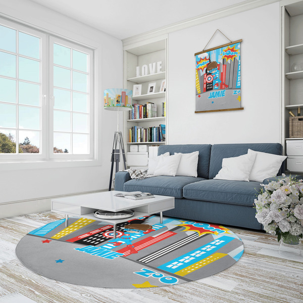 Superhero in the City Round Area Rug - IN CONTEXT