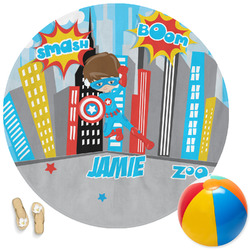 Superhero in the City Round Beach Towel (Personalized)
