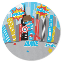 Superhero in the City Round Rubber Backed Coaster (Personalized)