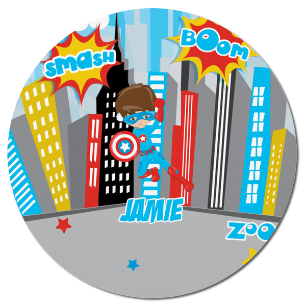 Superhero in the City Round Fridge Magnet - FRONT