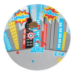 Superhero in the City 5' Round Indoor Area Rug (Personalized)