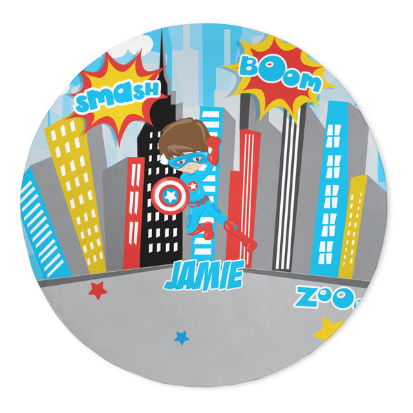 Custom Superhero in the City 5' Round Indoor Area Rug (Personalized)
