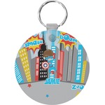 Superhero in the City Round Plastic Keychain (Personalized)
