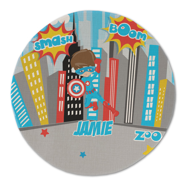 Custom Superhero in the City Round Linen Placemat - Single Sided (Personalized)