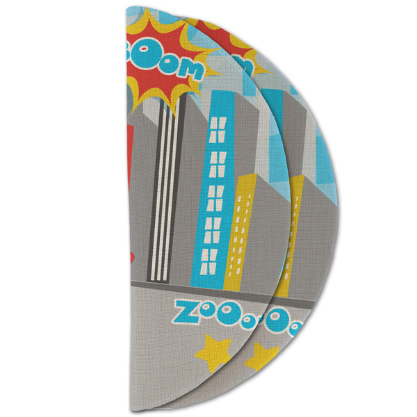 Superhero in the City Round Linen Placemats - HALF FOLDED (double sided)