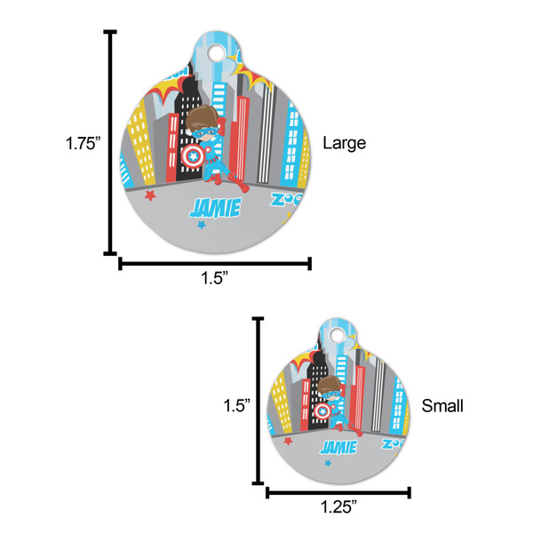 Superhero in the City Round Pet ID Tag - Large - Comparison Scale