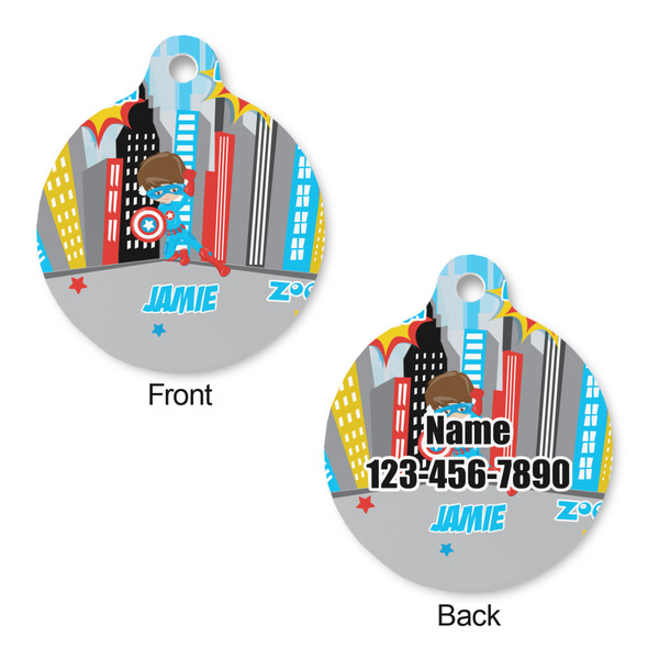Superhero in the City Round Pet Tag - Front & Back