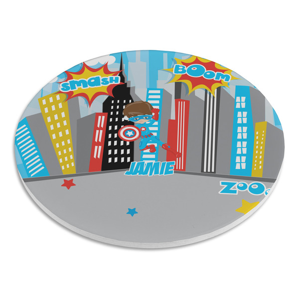 Superhero in the City Round Stone Trivet - Angle View