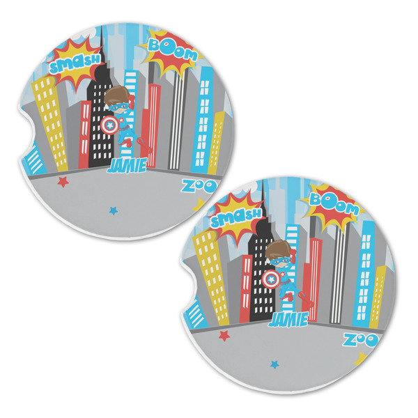 Superhero in the City Sandstone Car Coasters - Set of 2