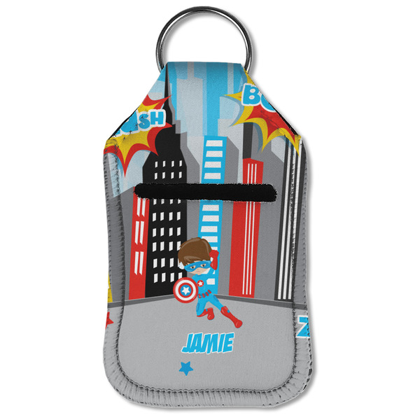 Superhero in the City Sanitizer Holder Keychain - Small (Front Flat)
