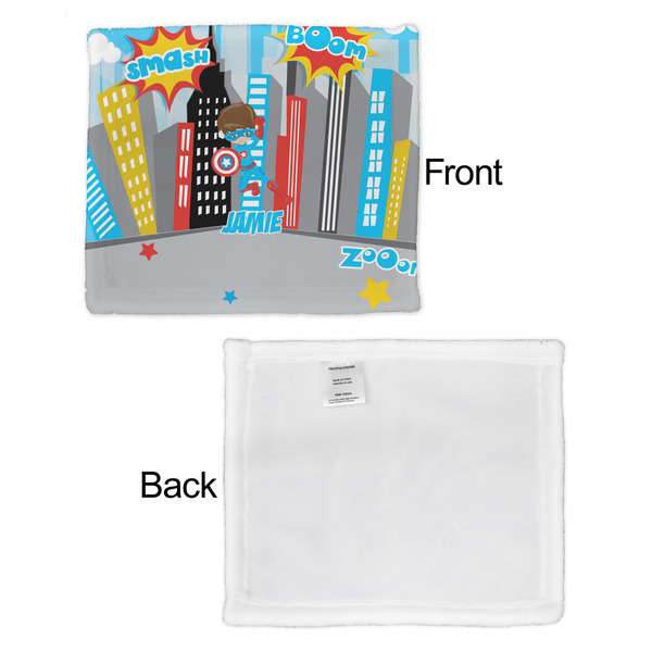Superhero in the City Security Blanket - Front & White Back View