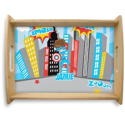 Superhero in the City Natural Wooden Tray - Large (Personalized)