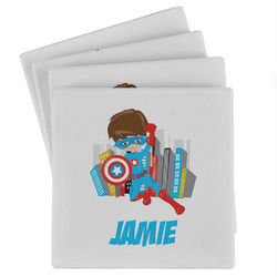 Superhero in the City Absorbent Stone Coasters - Set of 4 (Personalized)