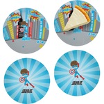 Superhero in the City Set of 4 Glass Appetizer / Dessert Plate 8" (Personalized)