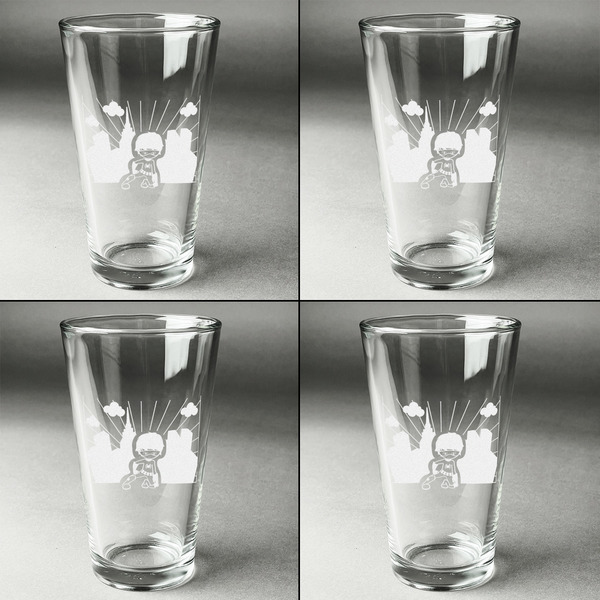Superhero in the City Set of Four Engraved Beer Glasses - Individual View