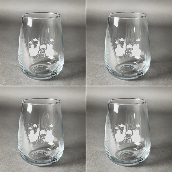 Superhero in the City Set of Four Personalized Stemless Wineglasses (Approval)