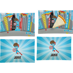 Superhero in the City Set of 4 Glass Rectangular Appetizer / Dessert Plate (Personalized)