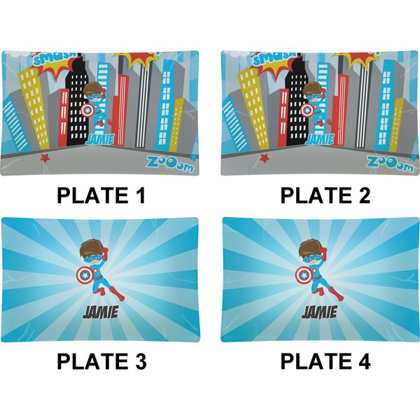 Superhero in the City Set of Rectangular Dinner Plates (Approval)