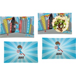 Superhero in the City Set of 4 Glass Rectangular Lunch / Dinner Plate (Personalized)