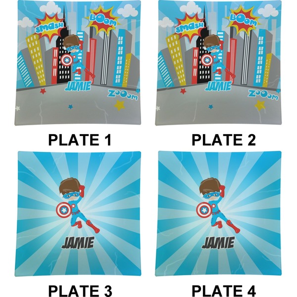 Superhero in the City Set of Square Dinner Plates (Approval)