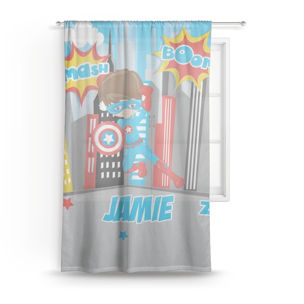 Custom Superhero in the City Sheer Curtain - 50"x84" (Personalized)
