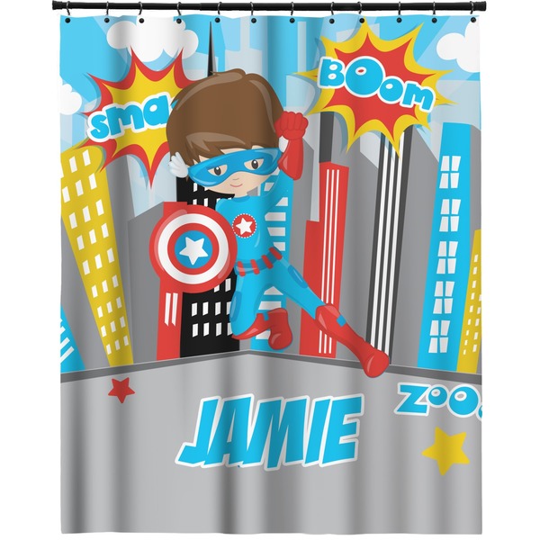 Custom Superhero in the City Extra Long Shower Curtain - 70"x84" (Personalized)