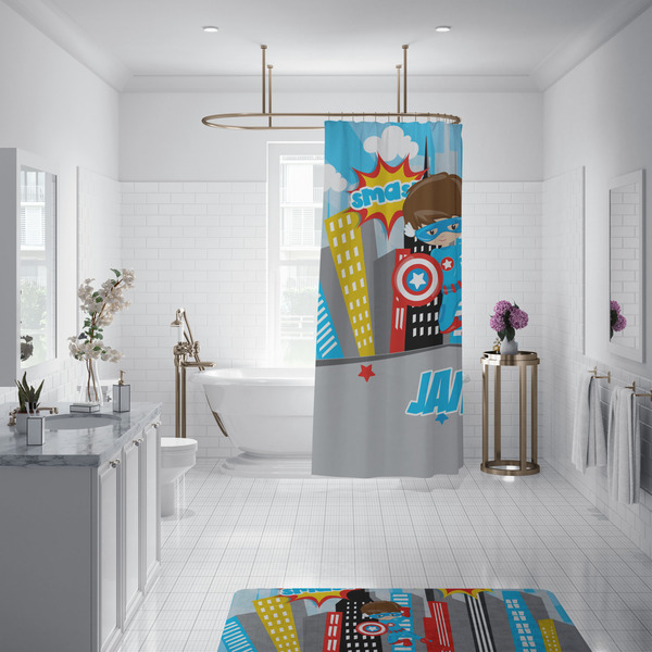 Superhero in the City Shower Curtain - Custom Size