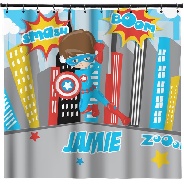 Custom Superhero in the City Shower Curtain - Custom Size (Personalized)