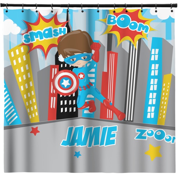 Custom Superhero in the City Shower Curtain (Personalized)