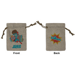 Superhero in the City Small Burlap Gift Bag - Front & Back (Personalized)