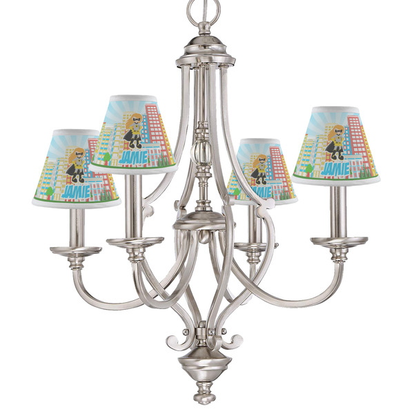 Superhero in the City Small Chandelier Shade - LIFESTYLE (on chandelier)