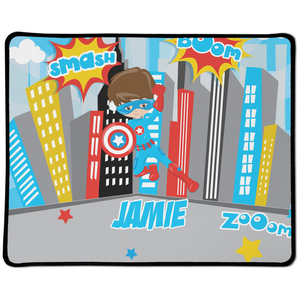 Custom Superhero in the City Large Gaming Mouse Pad - 12.5" x 10" (Personalized)