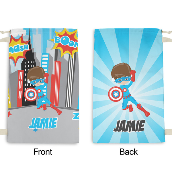 Superhero in the City Small Laundry Bag - Front & Back View