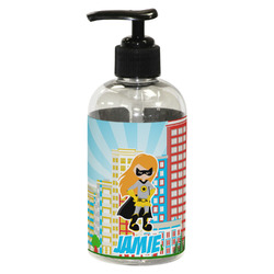 Superhero in the City Plastic Soap / Lotion Dispenser (8 oz - Small - Black) (Personalized)