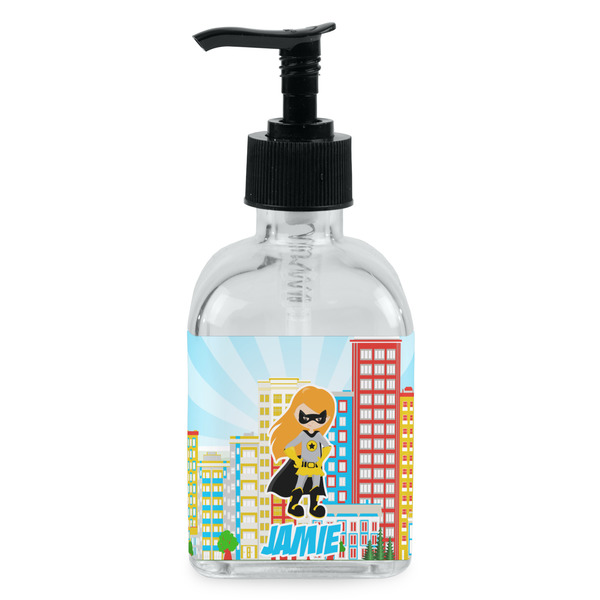 Custom Superhero in the City Glass Soap & Lotion Bottle - Single Bottle (Personalized)