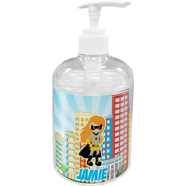Custom Superhero in the City Acrylic Soap & Lotion Bottle (Personalized)